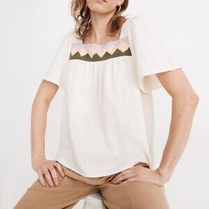 Madewell Ivory Patchwork Square-Neck Gauzy Peasant Top Size XL